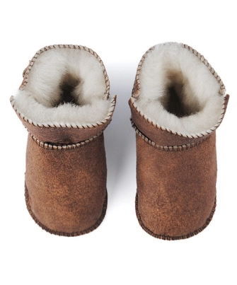 Toddlers leather slippers sheep skin brown
