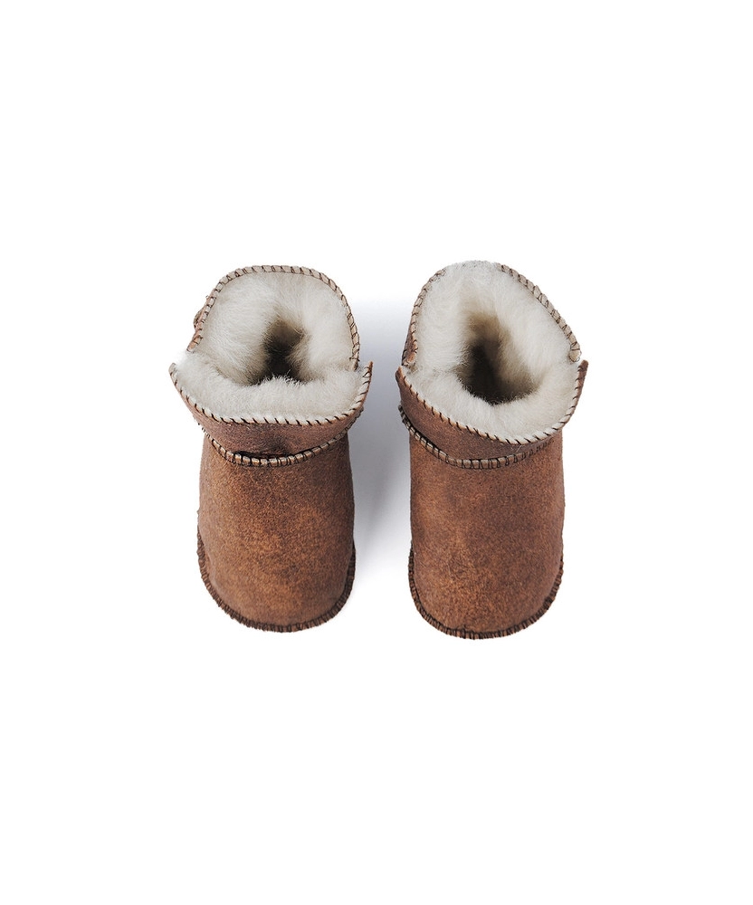 Toddlers leather slippers sheep skin brown