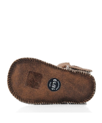 Toddlers leather slippers sheep skin brown