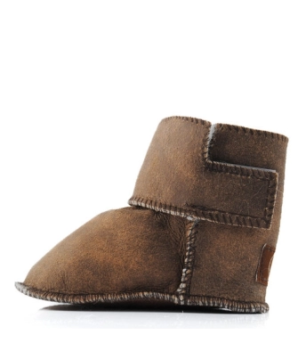 Toddlers leather slippers sheep skin brown