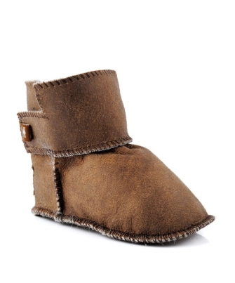 Toddlers leather slippers sheep skin brown