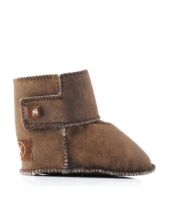 Toddlers leather slippers sheep skin brown
