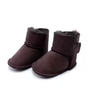 Toddlers leather slippers sheep skin brown