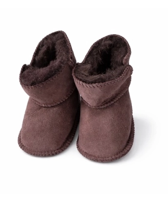 Toddlers leather slippers sheep skin brown