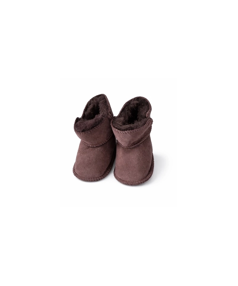 Toddlers leather slippers sheep skin brown